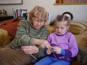 Learning to knit with Claire