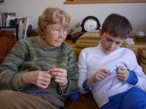 Learning to knit with Claire