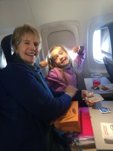 Enjoying treats at 30,000 feet