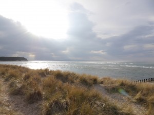 Looking north from Findhorn Village, where Findhorn Bay empties into Moray Firth and the North Sea